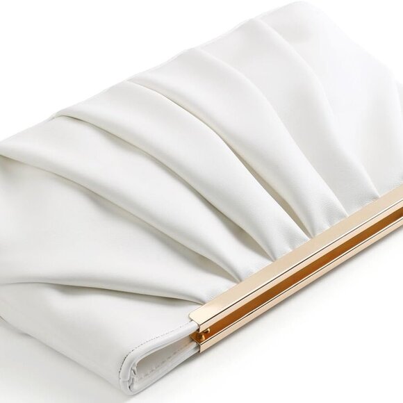Timeless White Formal Clutch Purse with Metal Accents - Women’s Evening Handbag - Picture 3 of 4
